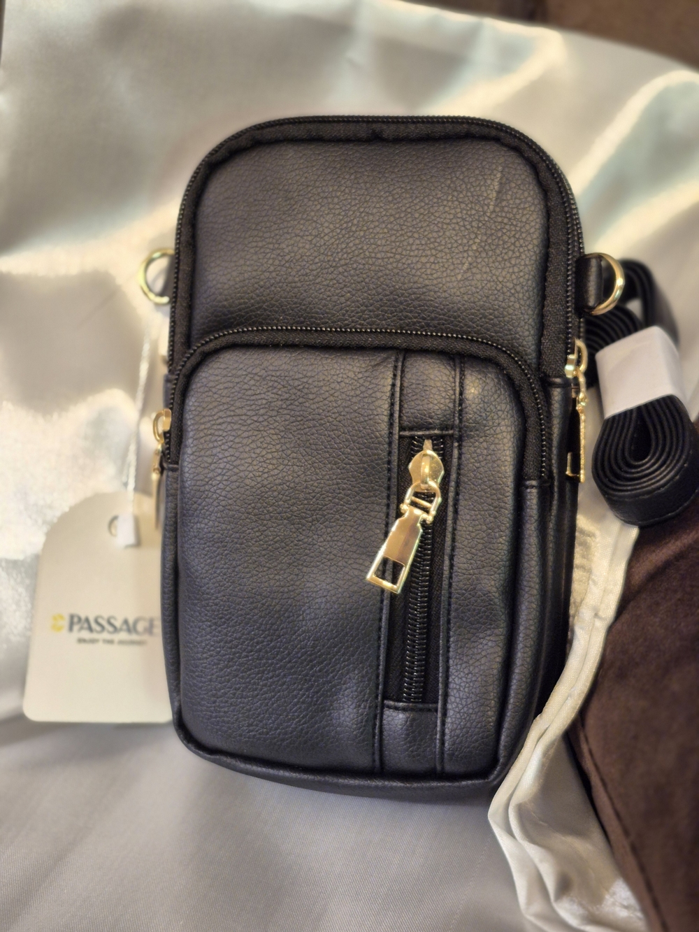 Passage Black Mini Crossbody Bag with Gold Hardware